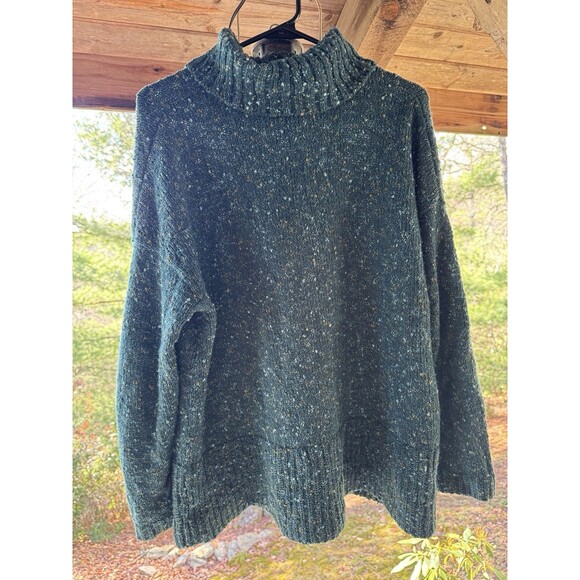 J Jill Women’s Turtleneck Sweater M Teal Green Tweed Speckled Cotton Blend - Picture 3 of 6